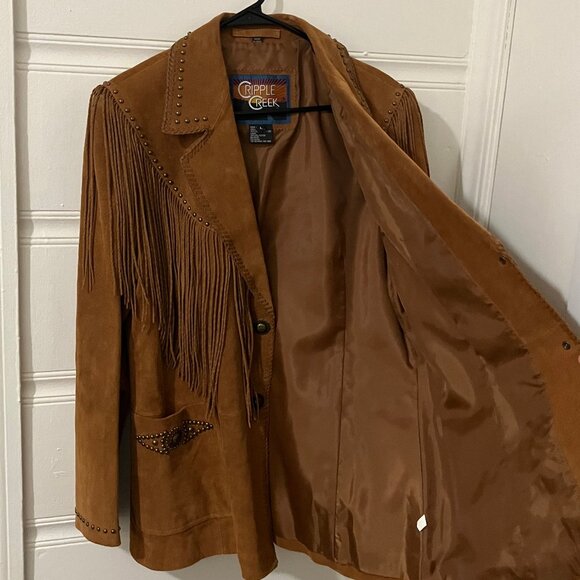 Cripple Creek Roan Leather Fringe Jacket with Studded Pockets & Lapel, NWT - Picture 2 of 10